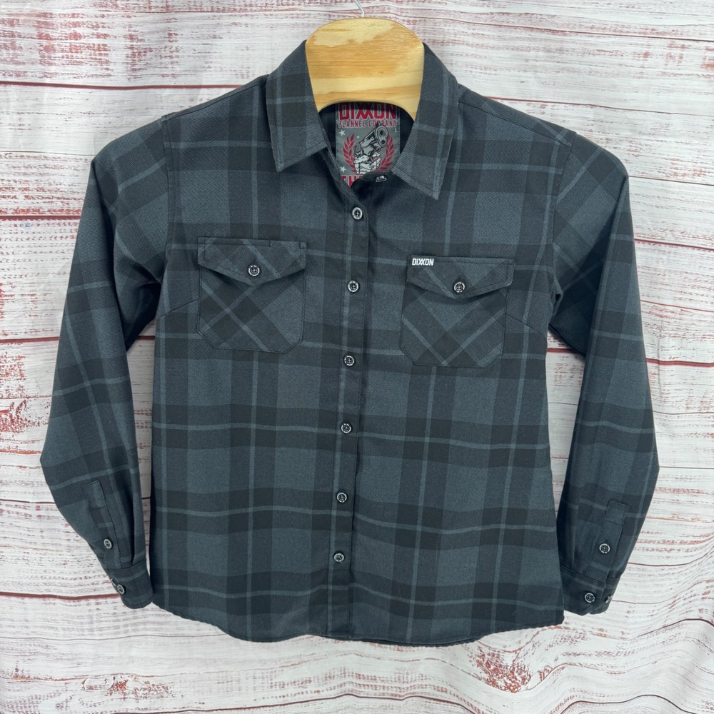 Dixxon Flannel Company Shirt Womens Large The .45 Grey Black Plaid Button Up